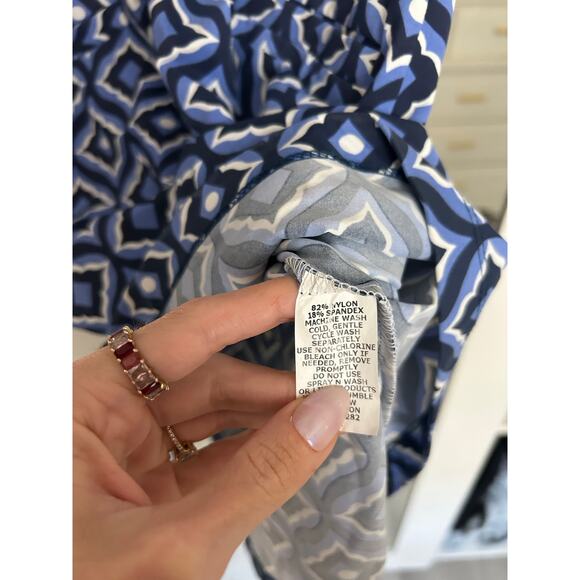 Katherine Way Geometric Print Quarter Zip Dress Blue Sz XS Preppy Golf Tennis - Picture 5 of 7